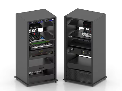 Industrial Equipment Racks with Black Metal Cabinets and Electronic Control Devices 3d model