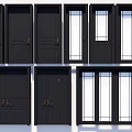 Black Hinged Doors With Various Designs Glass Panels Solid Panels And Double Doors 3d model