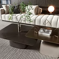 Modern Coffee Table in Living Room with Sofa Green Plant Lamp and Stylish Rug
