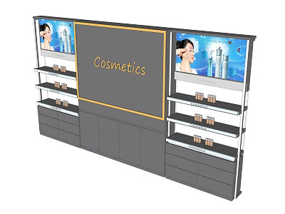 Cosmetic Display Shelves with Advertising Screens and Product Storage Drawers 3d model