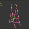 Silver Metal Ladder With Multiple Steps Yellow Support Bars and Red Small Object
