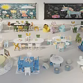 Colorful Kids Table Set With Cartoon Unicorn Flowers And Matching Chairs