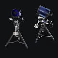 Commercial Astronomical Telescopes With Blue Lens And Dark Blue Tube On Tripod Stands