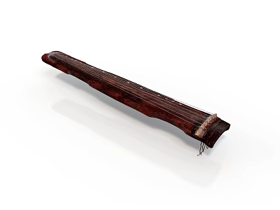 Traditional Dark Brown Wooden Guqin Stringed Instrument for Home Decor Use 3d model