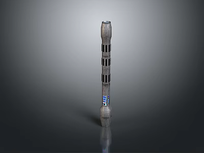 3D Render Long Pole Weapon With Metal Construction Hollow Sections Grip Handle And Blue Accent 3d model