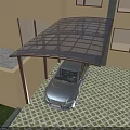Brown Metal Frame Carport Covering Silver Car in Residential Driveway with Transparent Roof