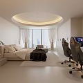 Modern Apartment Bedroom Space With Large Windows Sofa Office Desk And Gaming Chairs