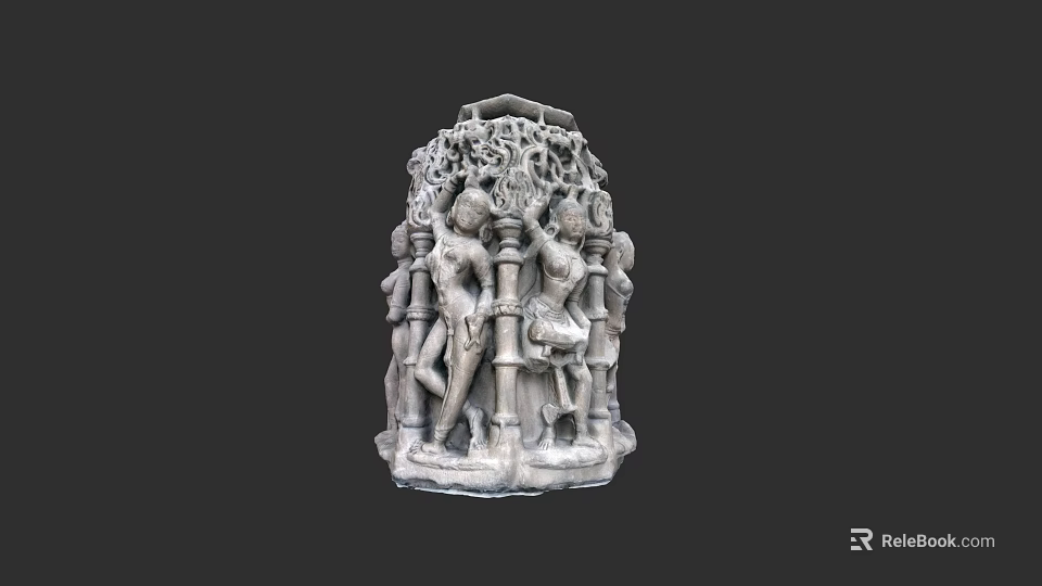 Intricately Carved Stone Pillar With Human Figures And Vine Decorations 3d model 