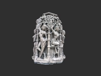 Intricately Carved Stone Pillar With Human Figures And Vine Decorations 3d model