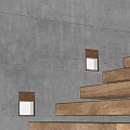 Modern Concrete Wall Interior With Wooden Stairs And Recessed Lights