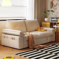 Beige Two Seater Sofa with Yellow Cushions Brown Blanket Near Yellow Cabinet and Green Plant