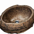 Oval Natural Stone Washbasin With Cracked Brown Gray Texture And Drain Hole