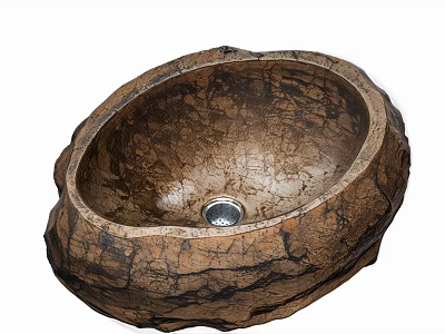 Oval Natural Stone Washbasin With Cracked Brown Gray Texture And Drain Hole 3d model