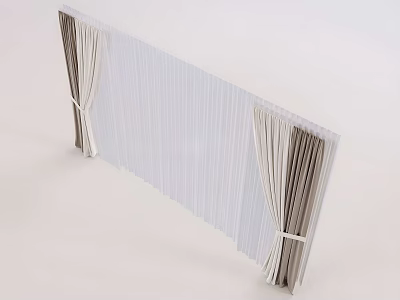 White Pleated Curtains With Vertical Stripes And Tieback Straps Design 3d model