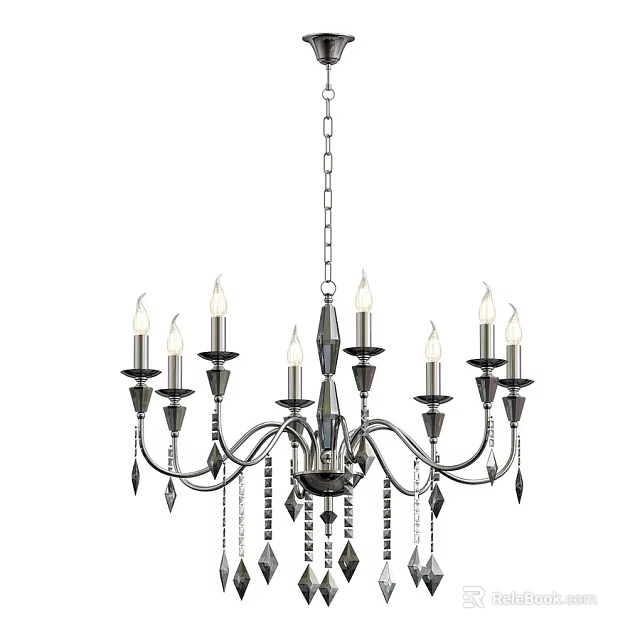 Vintage Crystal Chandelier With Multiple Arms Candle Style Bulbs And Decorative Pendants 3d model 