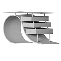Unique Furniture Design With Purple Curved Base Light Wood Drawers Metal Legs And Glass Top
