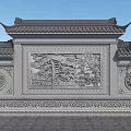 Ancient Chinese Architecture Screen Wall With Gray Tiled Roof Intricate Carved Relief And Circular Decorations