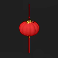 Red Chinese Lantern With Golden Decorations And Red Tassel On Black Background