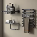 Modern Bathroom Accessories With Wall Mounted Shelves Towel Rack And Digital Clock