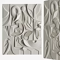 Modern 3D Wall Decor With Geometric Shapes And Plant Elements In Light Gray 3d model