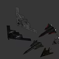 Various Stealth Fighter Jets In Dark Colors With Different Wing Designs