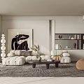 Modern Living Room Interior With Modular Sofa Area Rug Wall Art Bookshelf And Floor Lamp