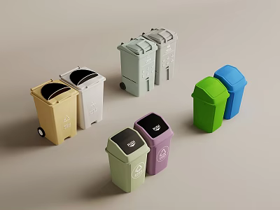 Public Facilities Colorful Trash Bins For Effective Waste Separation And Recycling 3d model