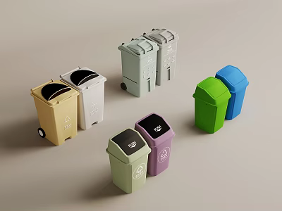 Public Facilities Colorful Trash Bins For Effective Waste Separation And Recycling 3d model