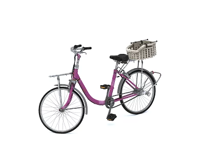 Stylish Pink Bicycle With Rear Basket For City Commuting And Shopping 3d model