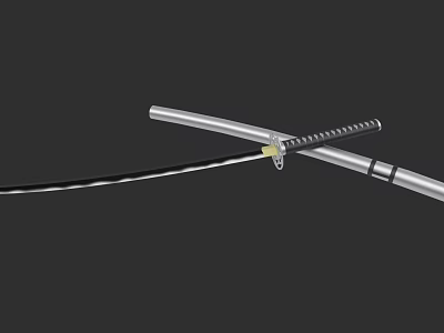 Traditional Japanese Katana and Wakizashi Crossed with Silver Blades and Black Striped Handles 3d model