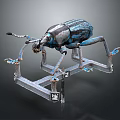 Blue And Black Mechanical Beetle Sculpture On Metal Stand With Decorative Legs