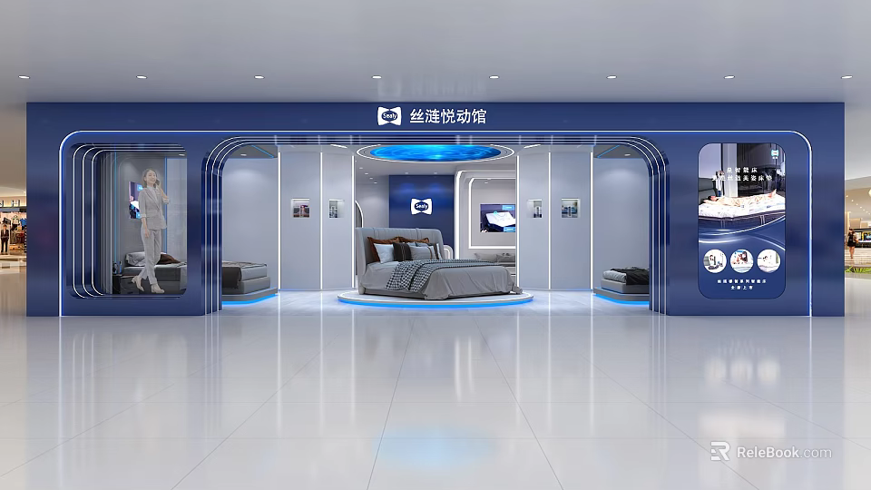 Blue Cat Specialty Store Modern Interior Design Featuring Displayed Sofa And Bed Products 3d model 