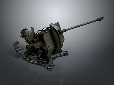 Vintage Mounted Artillery Weapon Featuring Mechanical Structure Metal Barrel And Gunner Base 3d model
