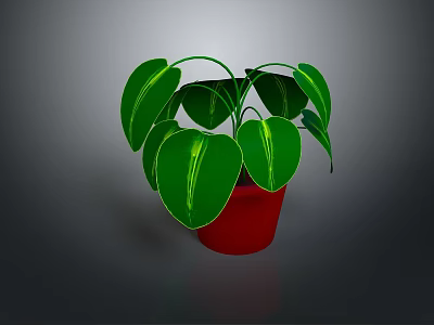 Green Leafy Houseplant with Large Vibrant Green Leaves in Red Pot 3d model