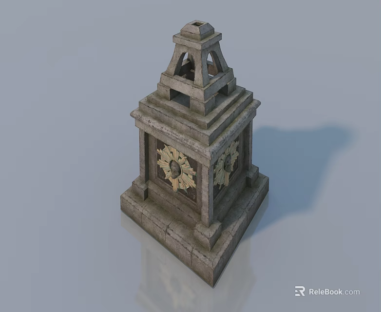 Vintage Stone Clock Tower Model With Square Base And Geared Front Design 3d model 