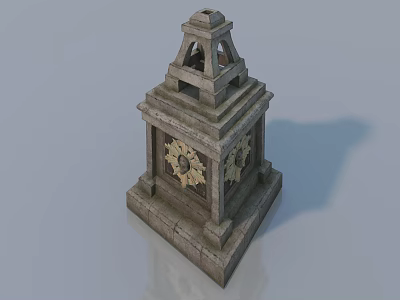 Vintage Stone Clock Tower Model With Square Base And Geared Front Design 3d model
