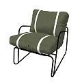 Stylish Green Accent Chair With White Straps And Black Metal Frame For Contemporary Living
