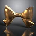 Elegant Shiny Golden Bowtie Decoration With Metallic Finish And Reflective Base