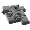 Modern Modular Sectional Sofa With Gray Fabric Multiple Pillows And Throw Blanket 3d model