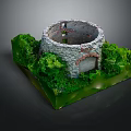 Stone Circular Structure Model With Lush Green Vegetation And Entrance Details