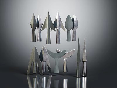 Handcrafted Metal Ancient Weapons Featuring Arrowheads Blades And Spear Tips 3d model