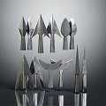 Handcrafted Metal Ancient Weapons Featuring Arrowheads Blades And Spear Tips 3d model