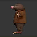 Cute Mole Cartoon Character In Brown Jacket Striped Shirt With Pink Nose And Open Arms