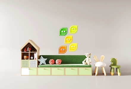 Children's Bookcase Decorative Cabinet Solid Wood Low Cabinet Animal Stool Tips Toys 3d model