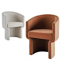Modern Light Gray and Brown Upholstered Armchairs with Curved Armrests and Sleek Design