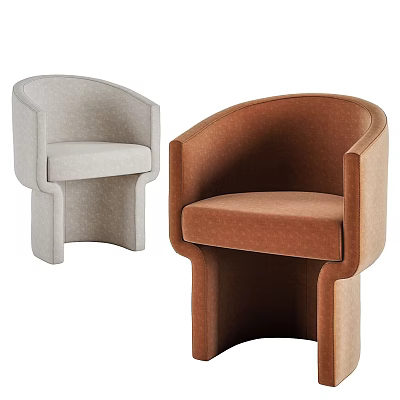 Modern Light Gray and Brown Upholstered Armchairs with Curved Armrests and Sleek Design 3d model