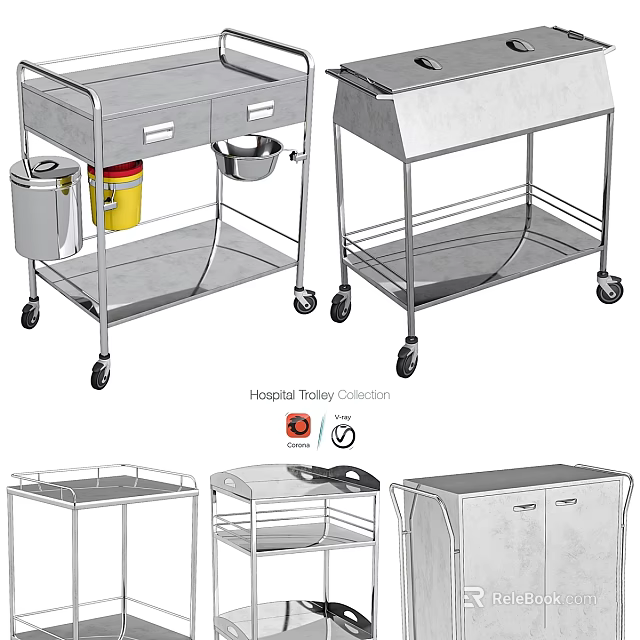 Hospital Trolley Collection Featuring Wheeled Medical Carts With Storage Shelves And Drawers 3d model 