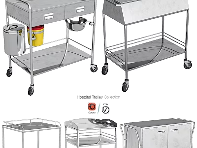 Hospital Trolley Collection Featuring Wheeled Medical Carts With Storage Shelves And Drawers 3d model