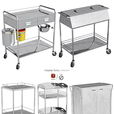 Hospital Trolley Collection Featuring Wheeled Medical Carts With Storage Shelves And Drawers 3d model