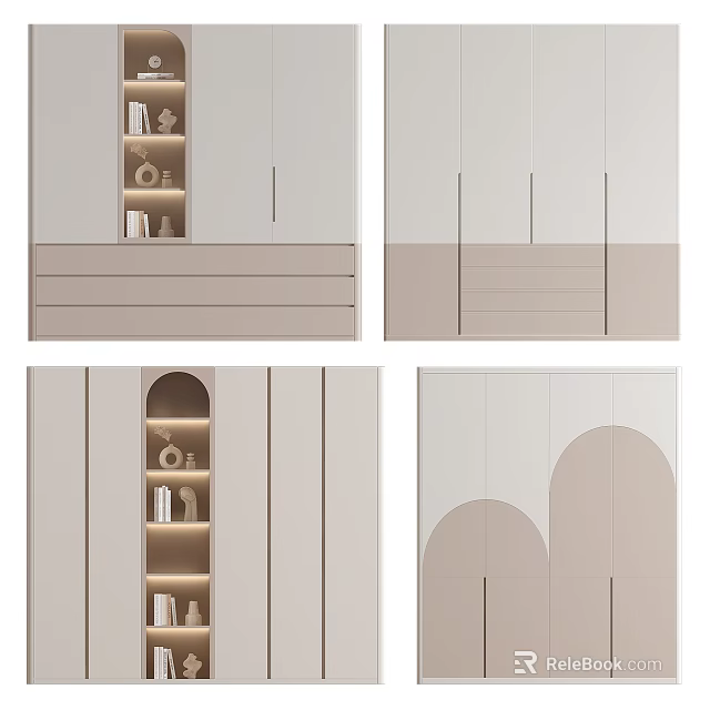 Modern Wardrobe Interior Design With Beige Open Shelves Drawers And Curved Details 3d model 